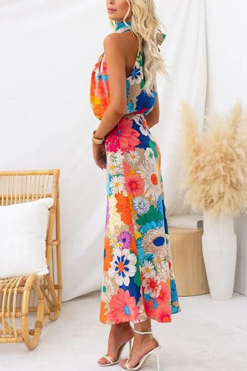 Zomer | Mouwloze maxi-jurk met strik en bloemenprint