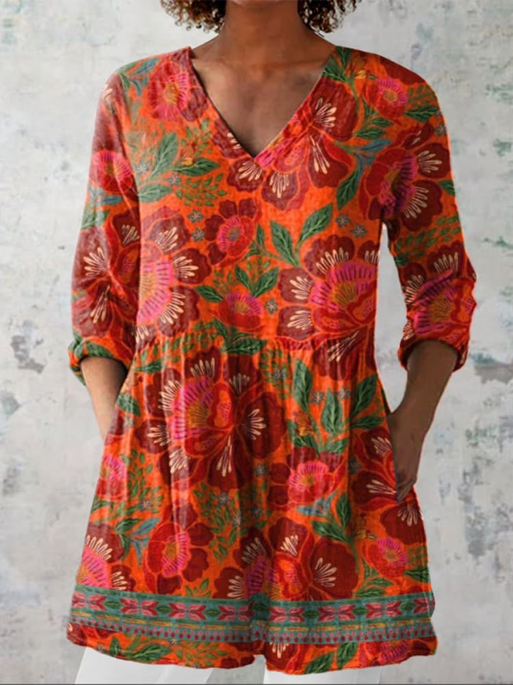 Aubrey | V-Hals Etnische Bloemenblouse voor de Zomer