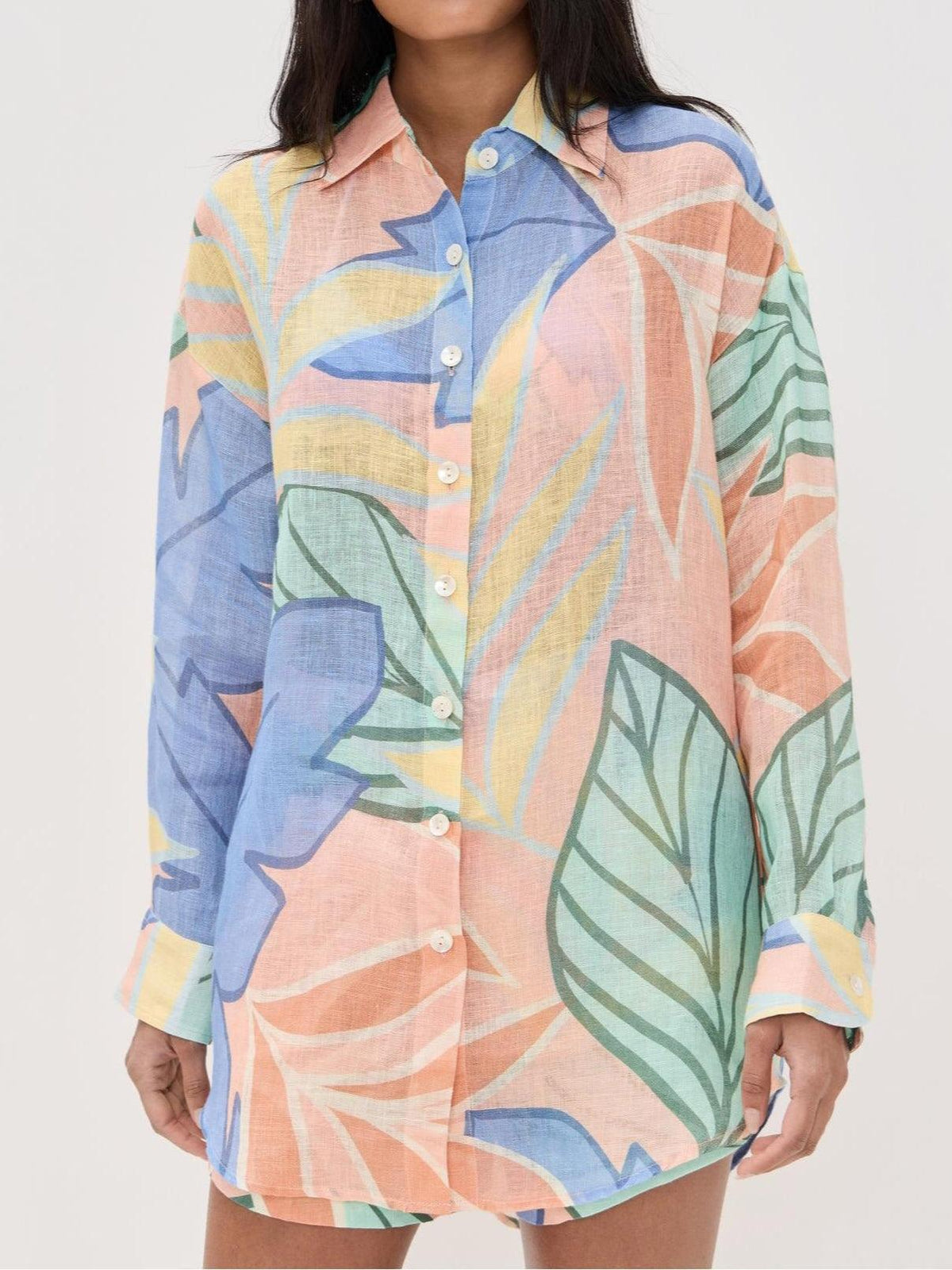 Amandine | Korte set met tropische bladerenprint