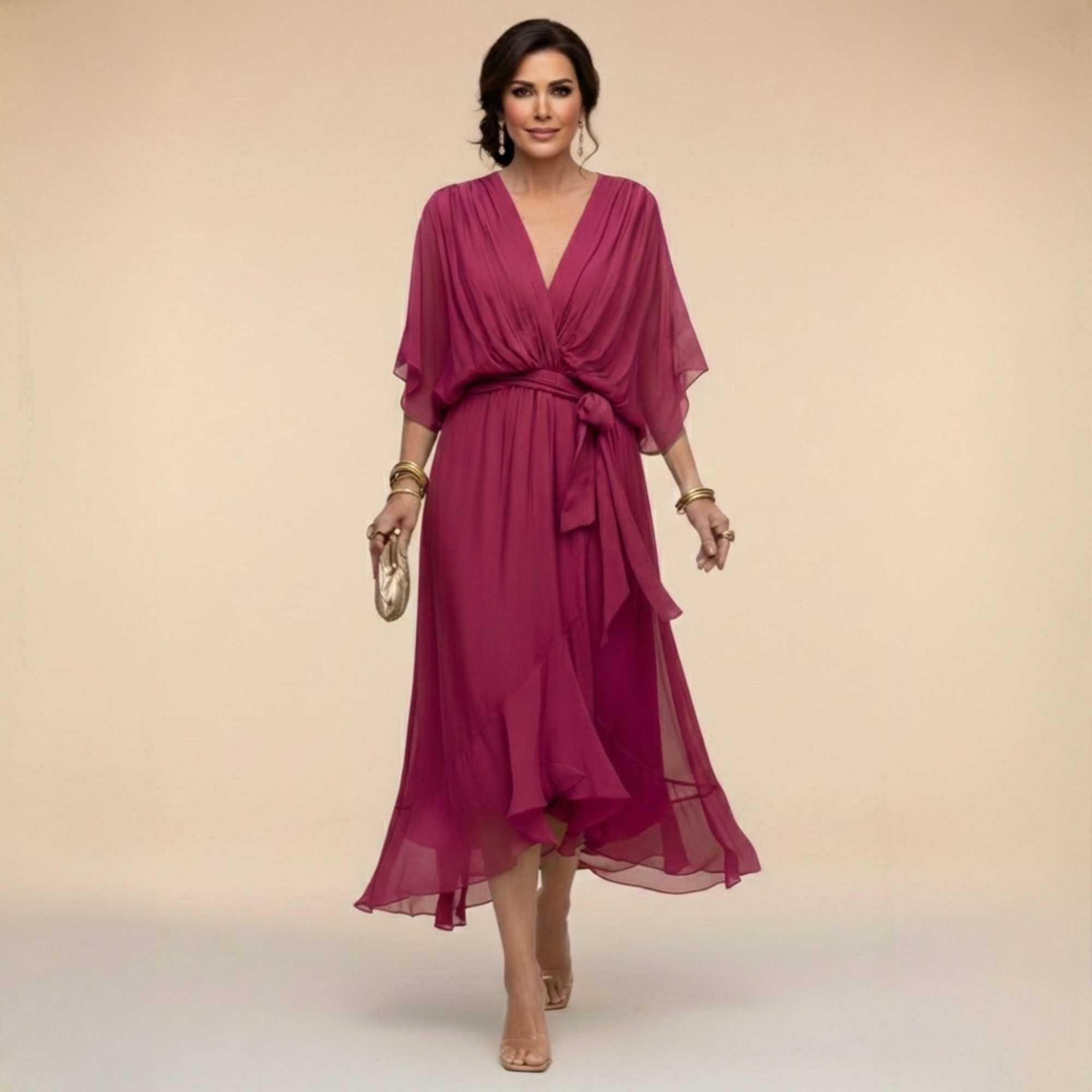 Sarah | Chiffon V-Hals Jurk Sandra