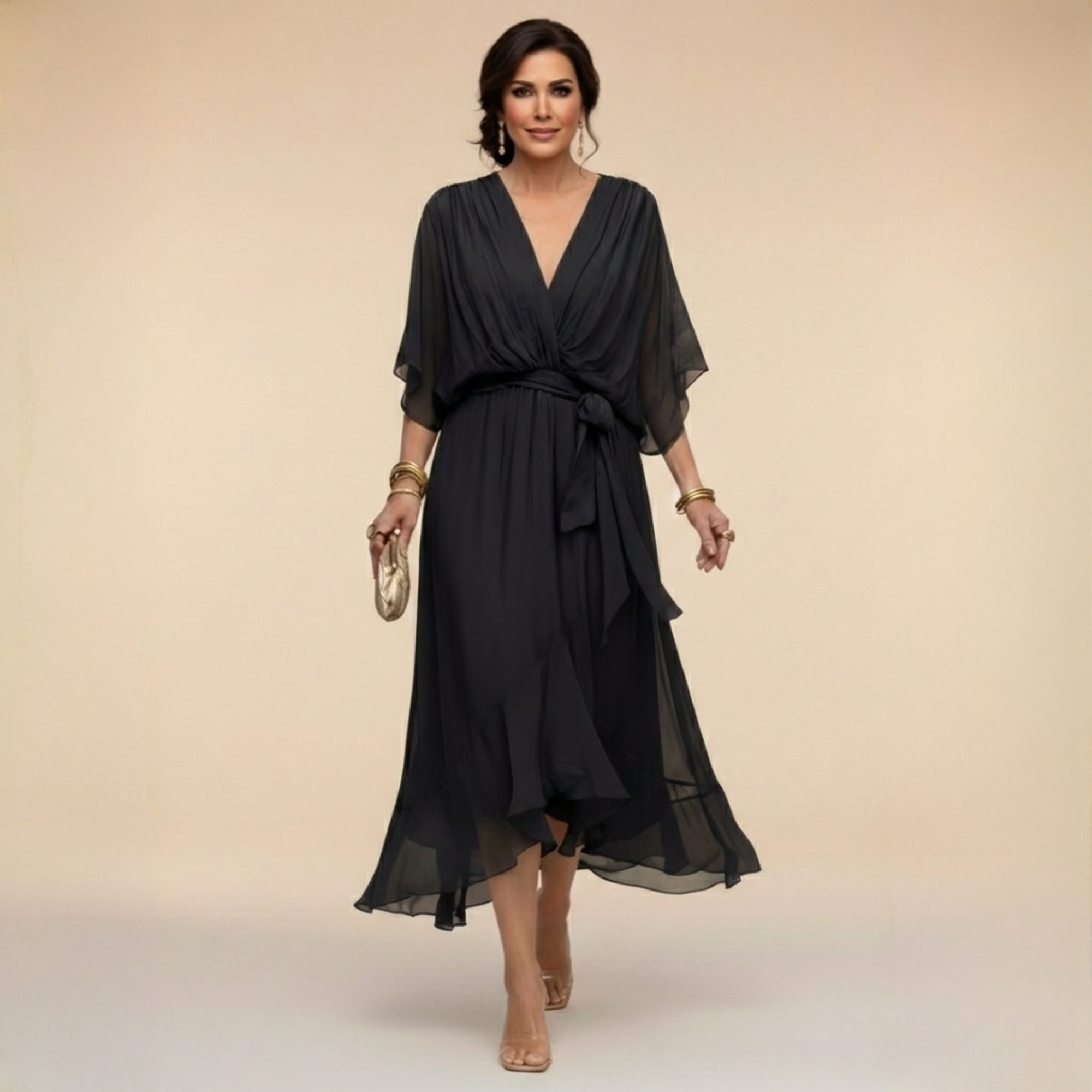 Sarah | Chiffon V-Hals Jurk Sandra