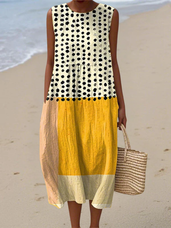 Leah™ | Midi Jurk Colorblock met Stippen