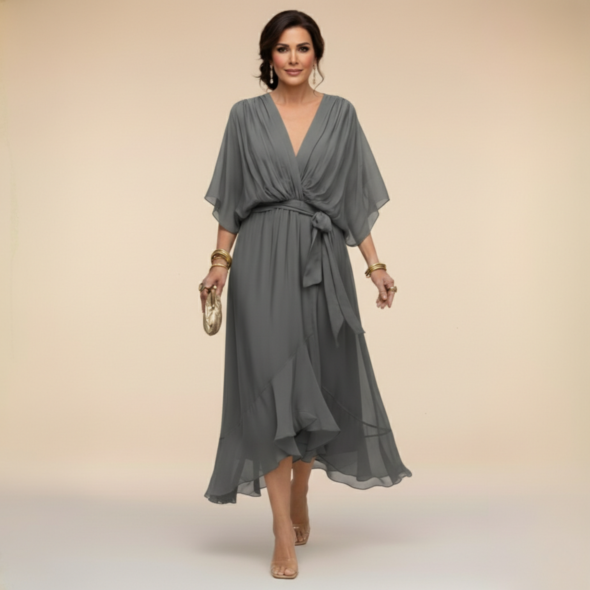 Sarah | Chiffon V-Hals Jurk Sandra