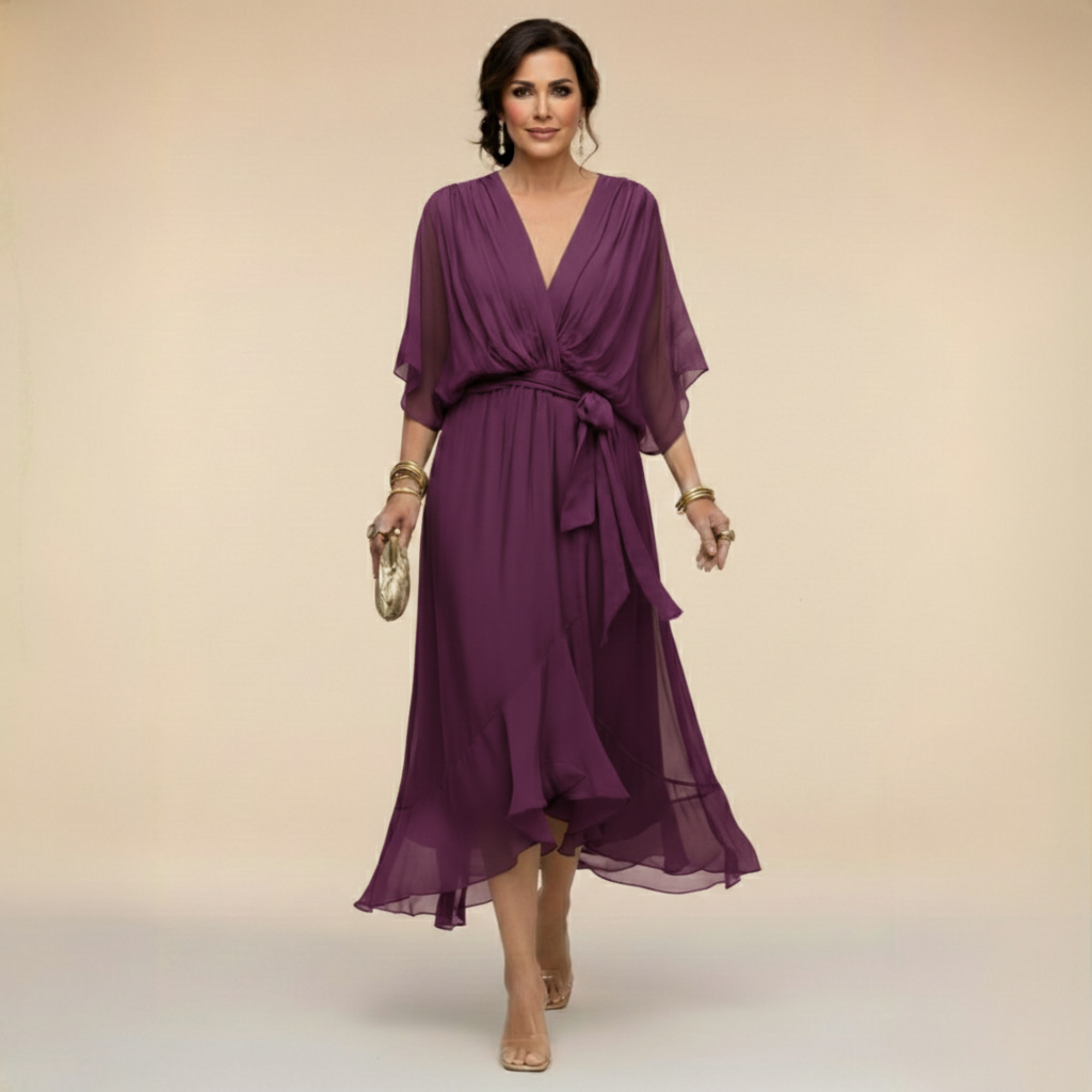 Sarah | Chiffon V-Hals Jurk Sandra