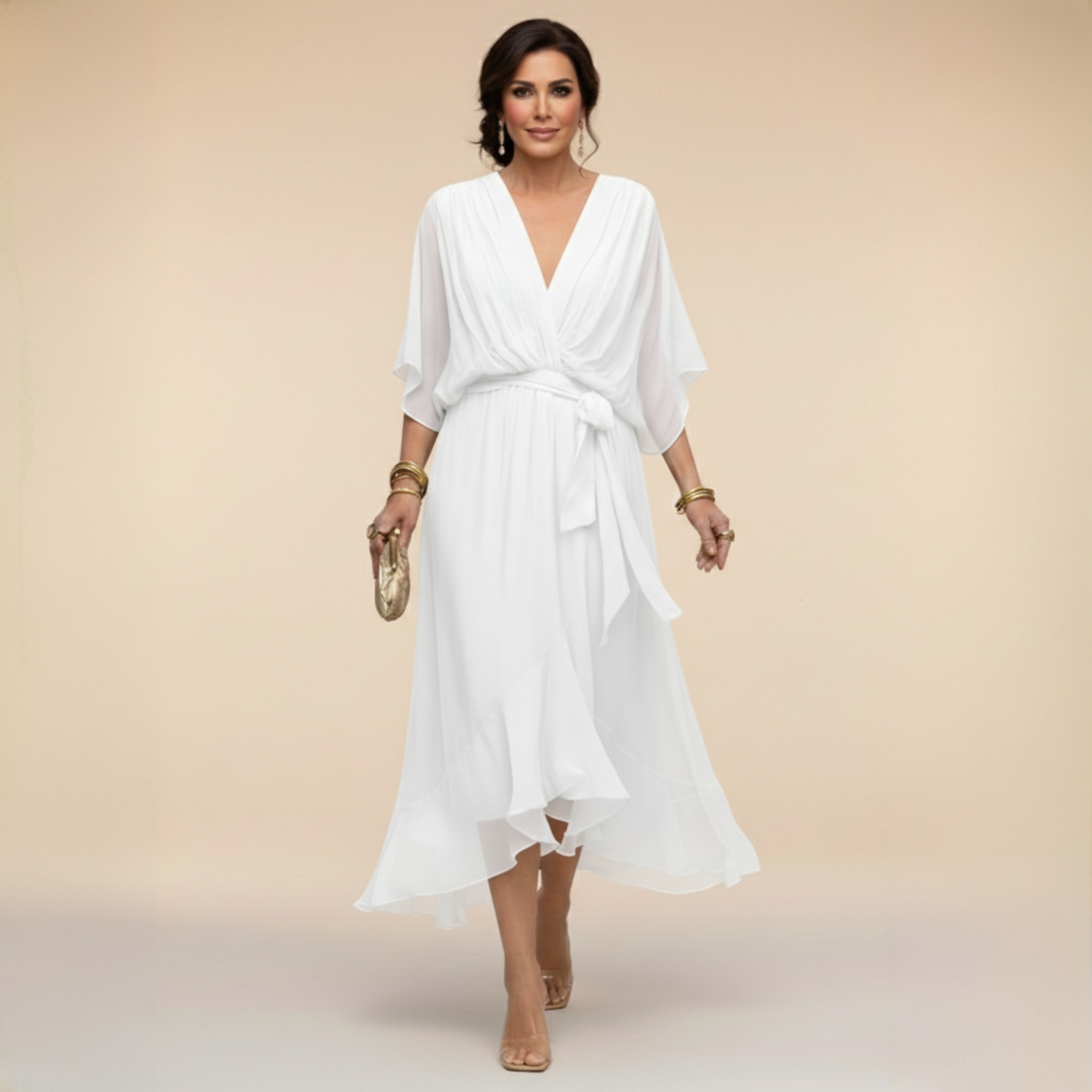 Sarah | Chiffon V-Hals Jurk Sandra