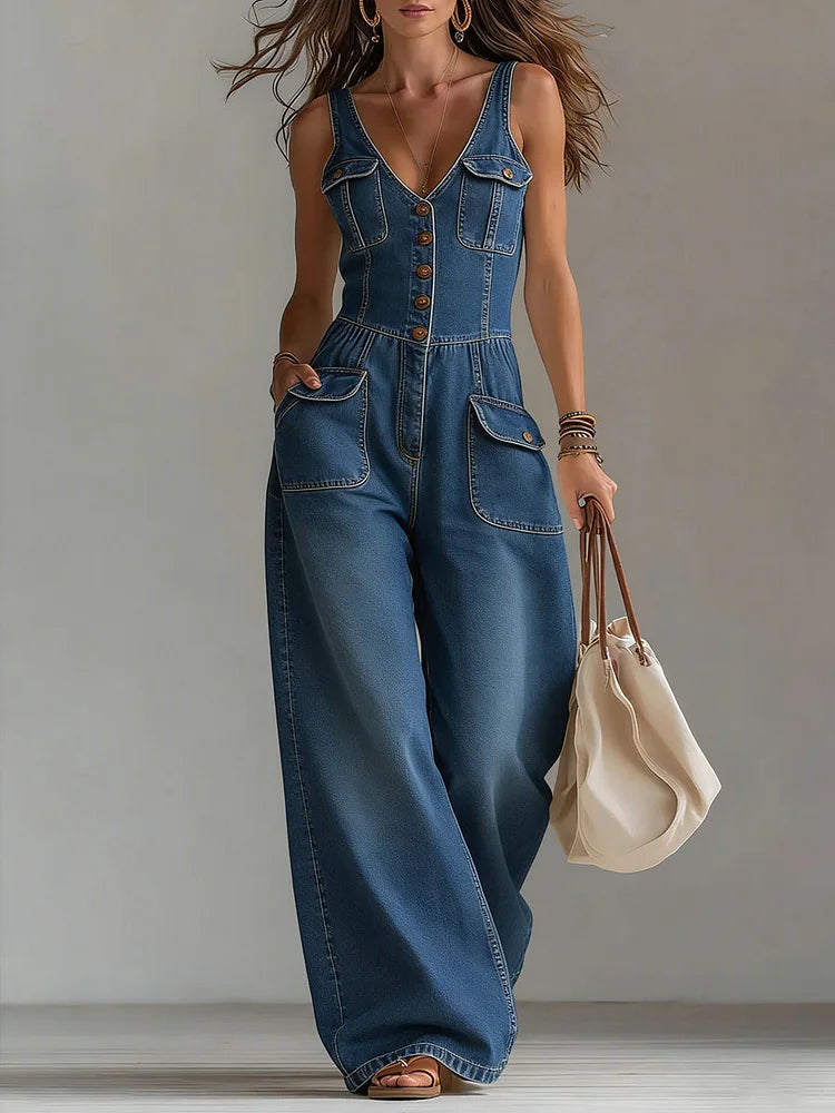 Sophie | Ontspannen Ruime Denim Jumpsuit