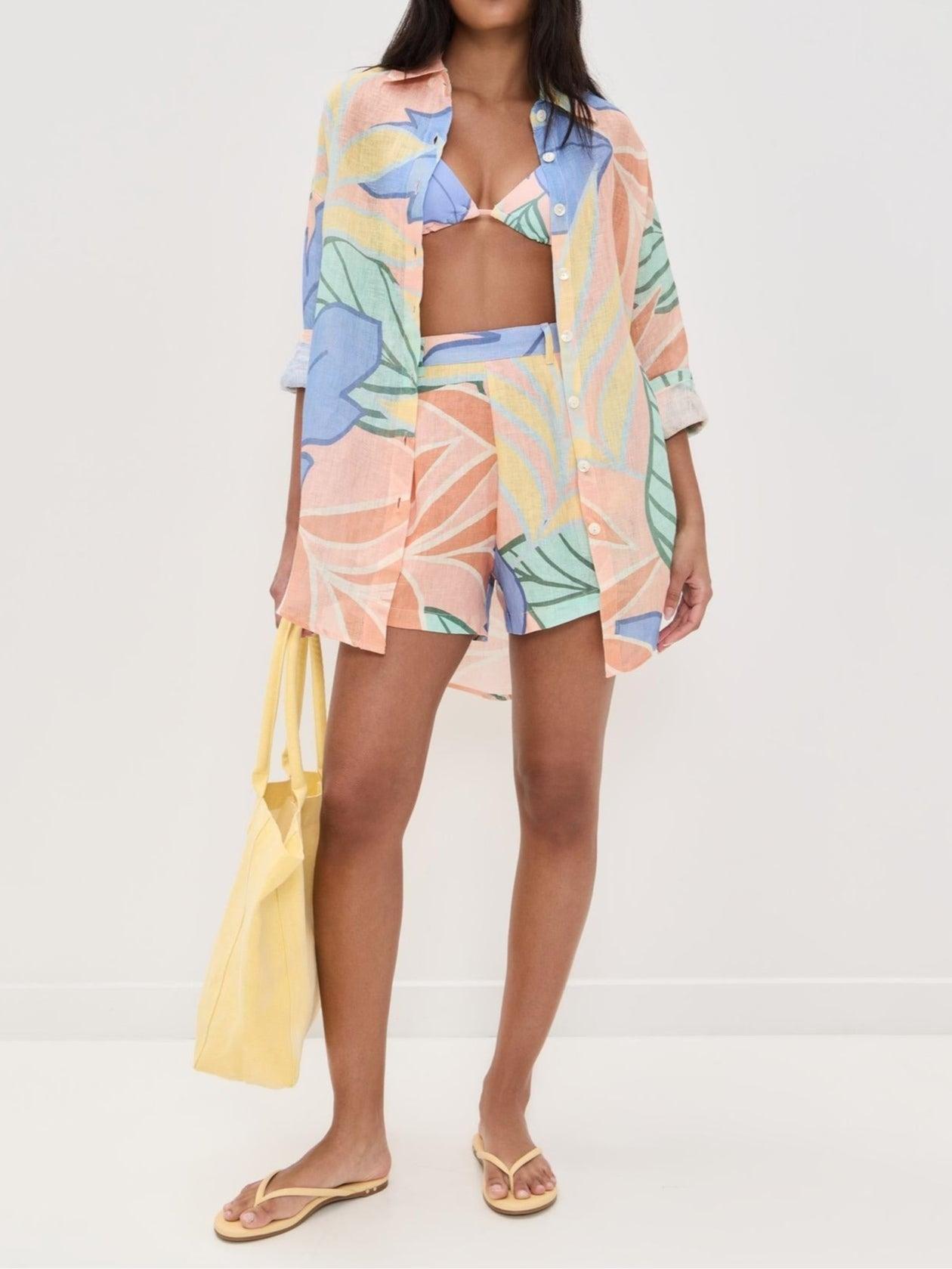 Amandine | Korte set met tropische bladerenprint