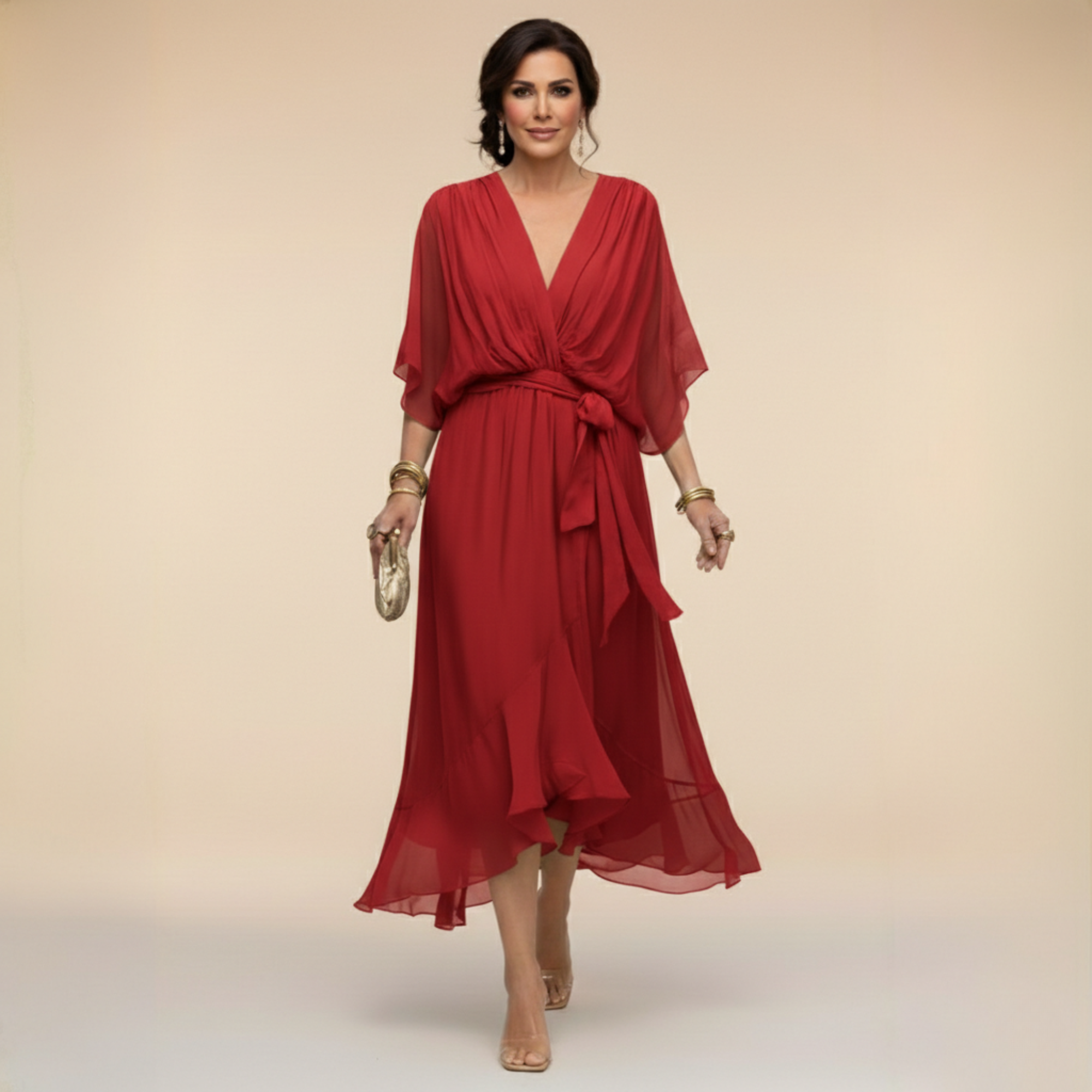Sarah | Chiffon V-Hals Jurk Sandra