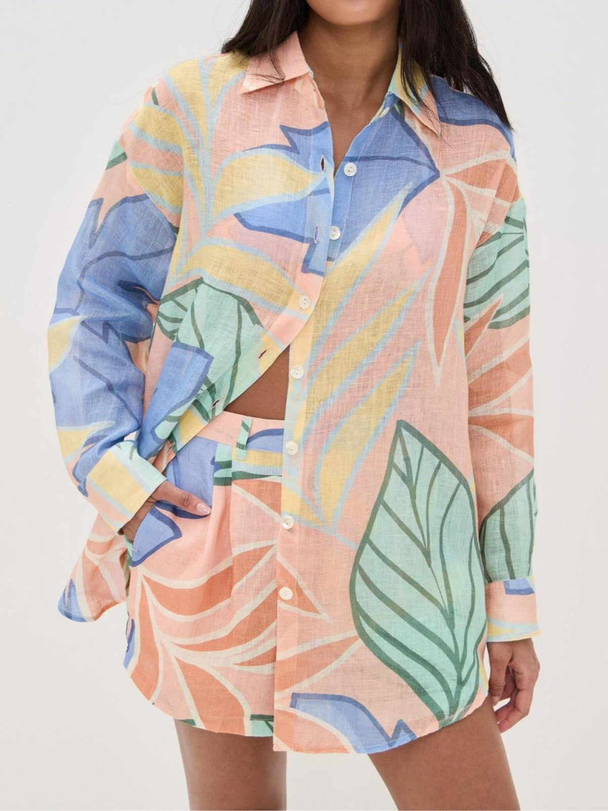 Amandine | Korte set met tropische bladerenprint