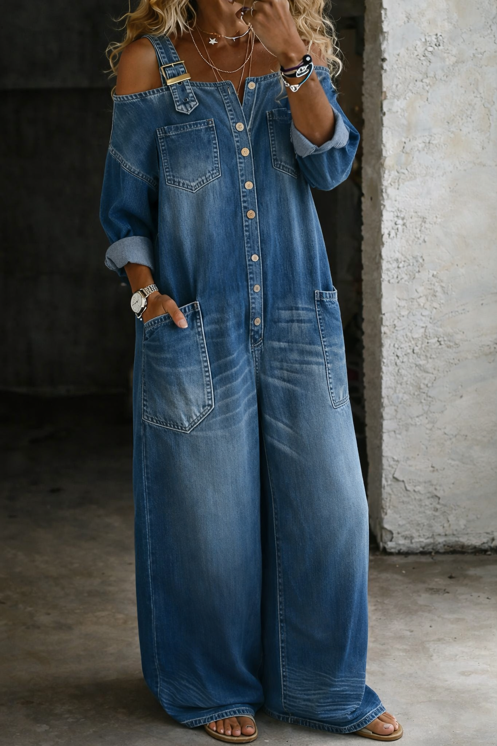 Stephanie | Denim Jumpsuit met Blote Schouders