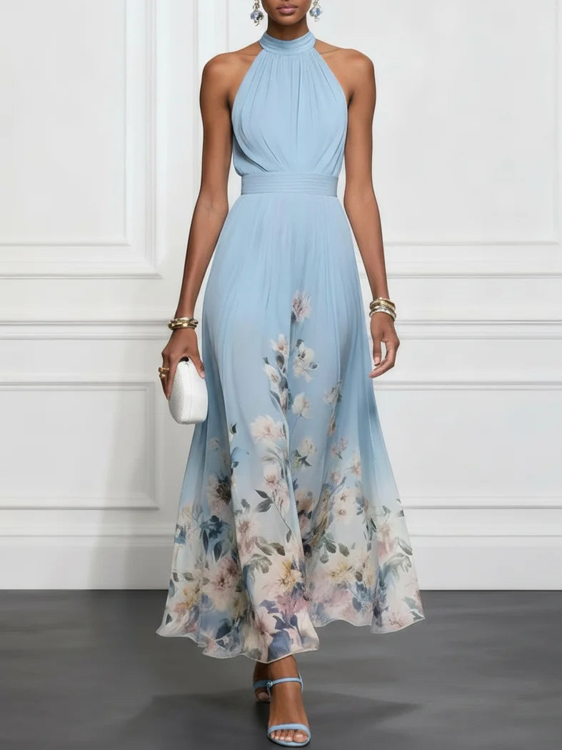 Rosalyn | Maxi Jurk Chiffon Bloemen Blauw