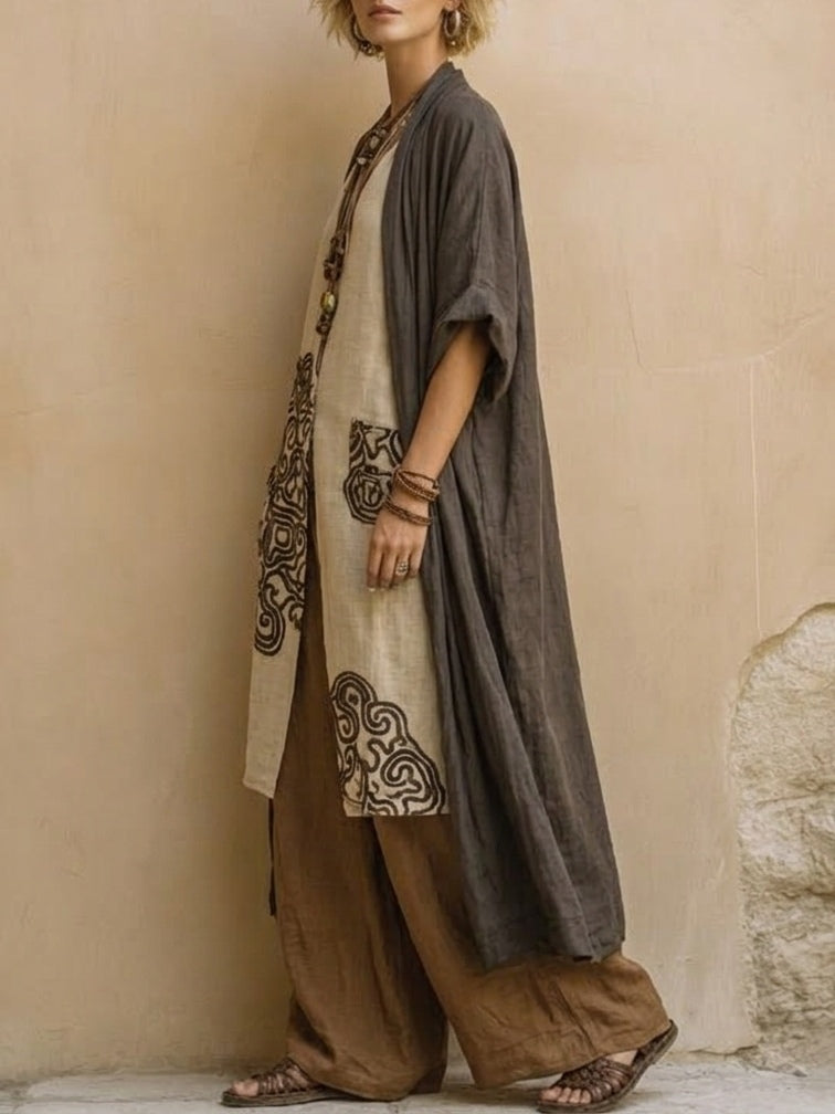 Sophie | Set van Drie Stukken Tribal Print Donkergrijs & Bruin