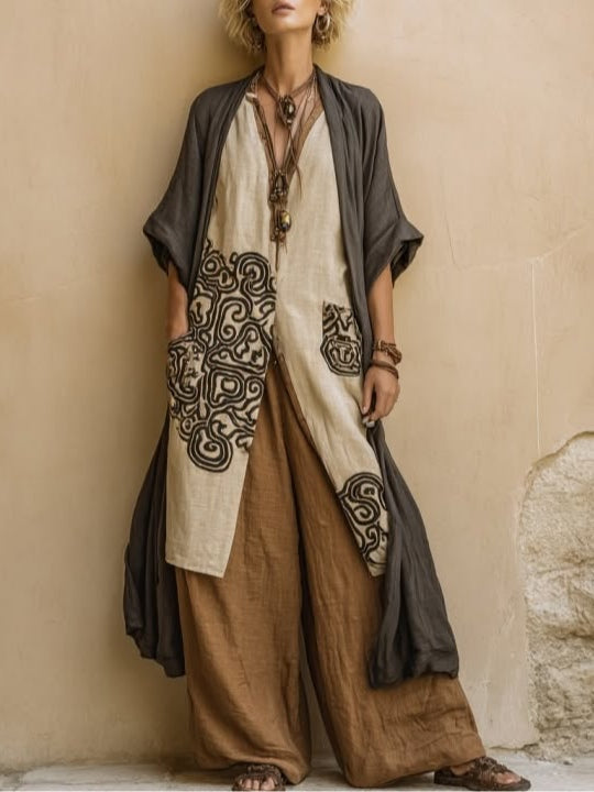 Sophie | Set van Drie Stukken Tribal Print Donkergrijs & Bruin