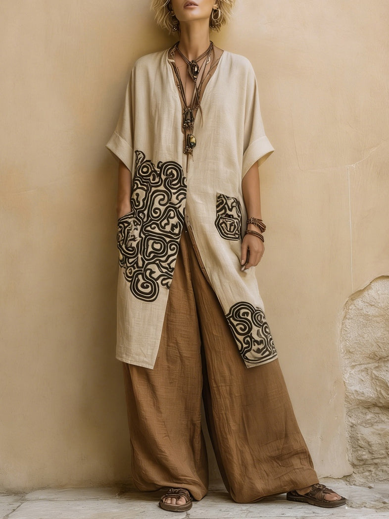 Sophie | Set van Drie Stukken Tribal Print Donkergrijs & Bruin