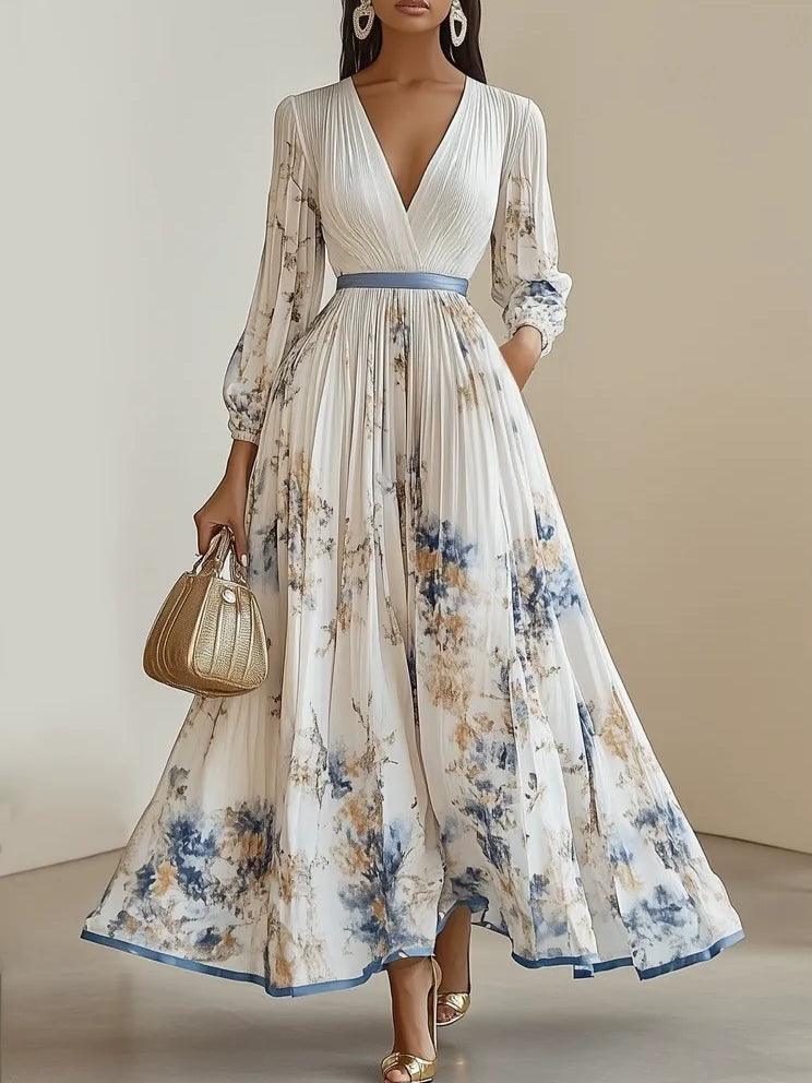 Amalia | Maxi Jurk in Witte Bloemen Chiffon met Pofmouwen