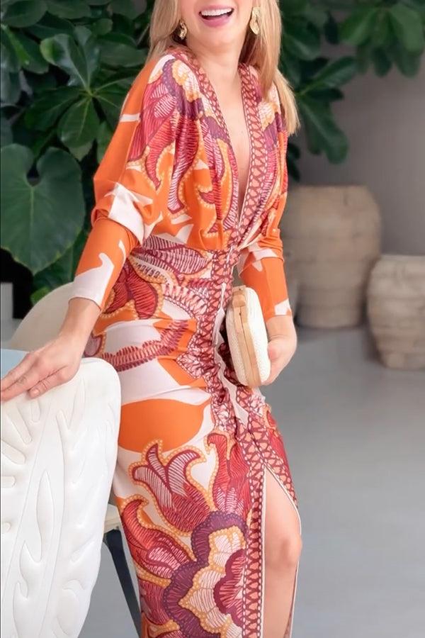 Eva | Midi Jurk Dolman Uniek Print Zon Ontsnapping
