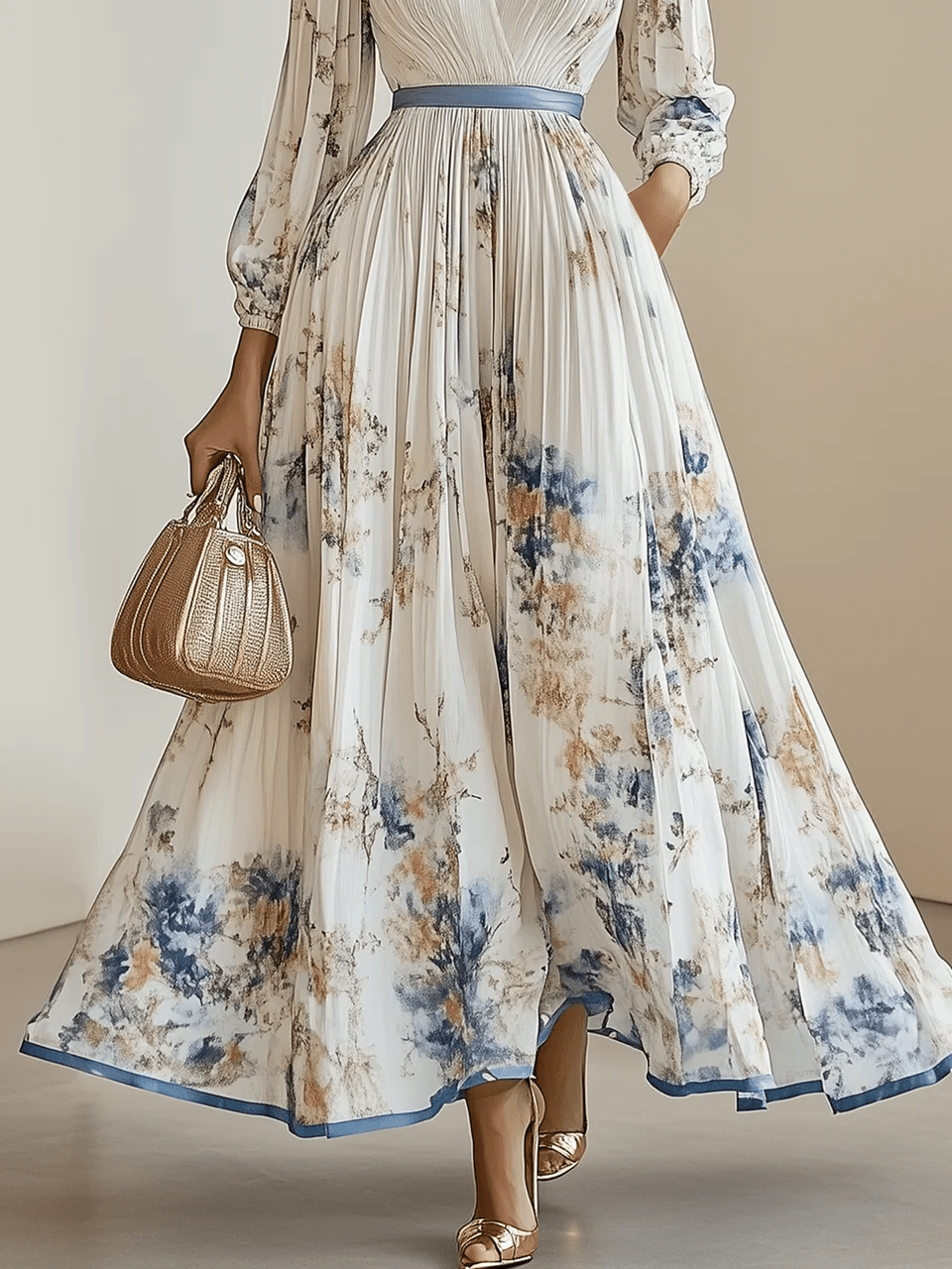 Amalia | Maxi Jurk in Witte Bloemen Chiffon met Pofmouwen