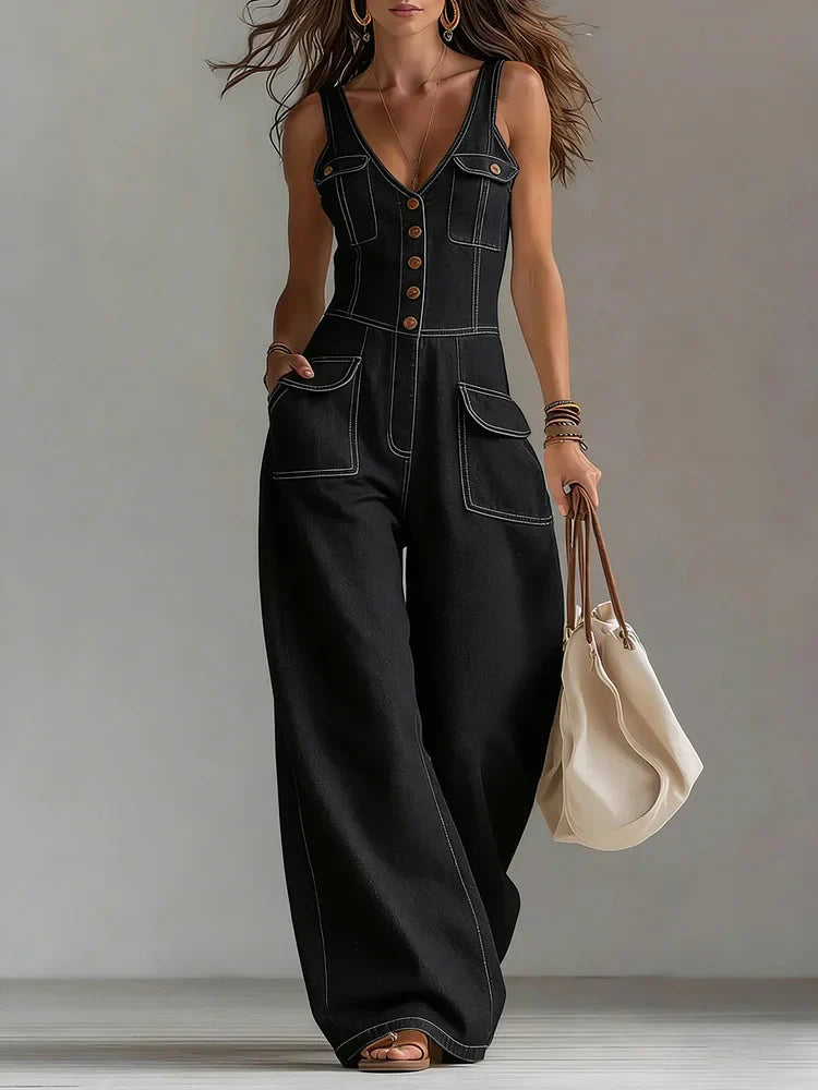 Sophie | Ontspannen Ruime Denim Jumpsuit