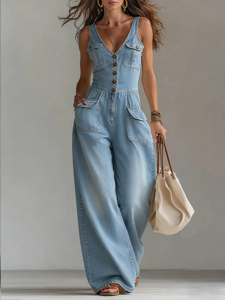 Sophie | Ontspannen Ruime Denim Jumpsuit