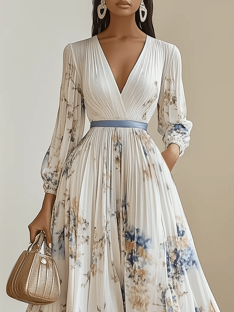 Amalia | Maxi Jurk in Witte Bloemen Chiffon met Pofmouwen