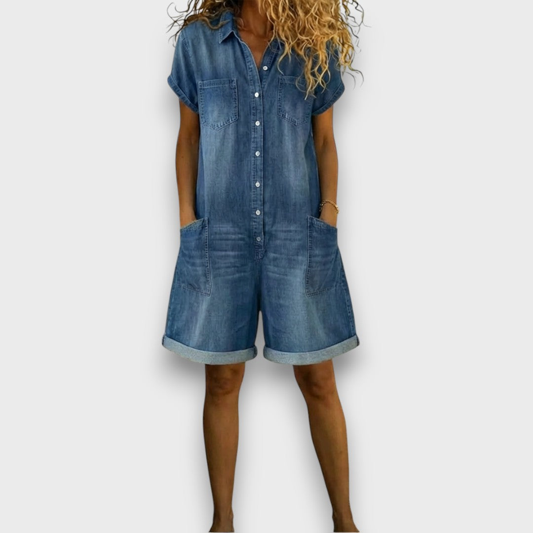 Joan | Korte vintage denim salopette van katoen