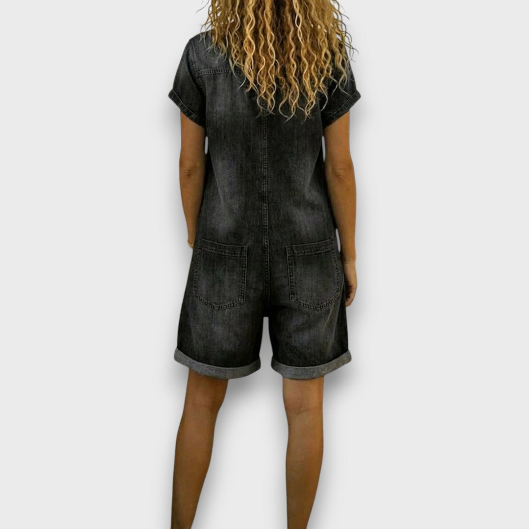 Joan | Korte vintage denim salopette van katoen