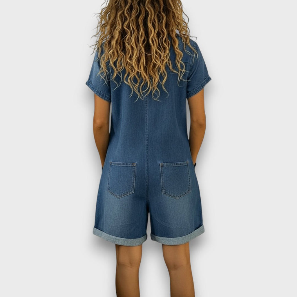 Joan | Korte vintage denim salopette van katoen