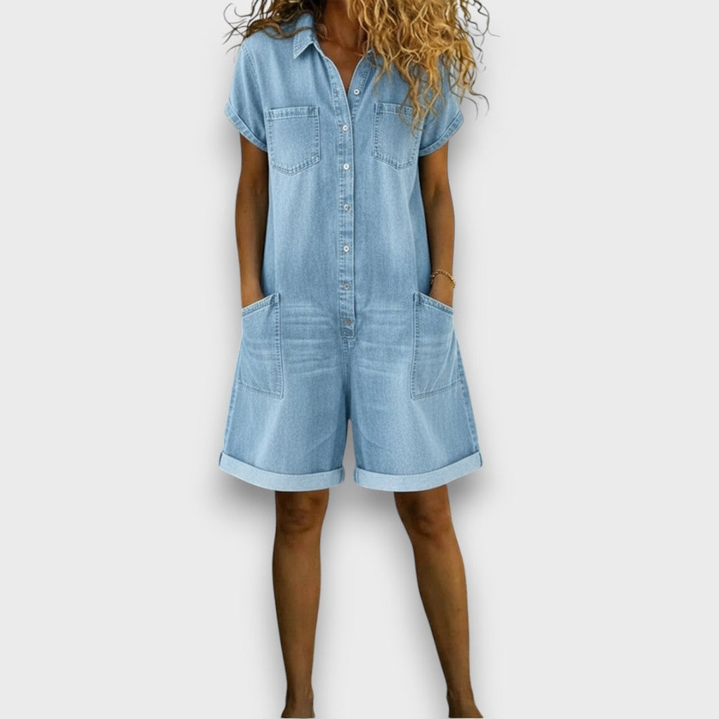 Joan | Korte vintage denim salopette van katoen