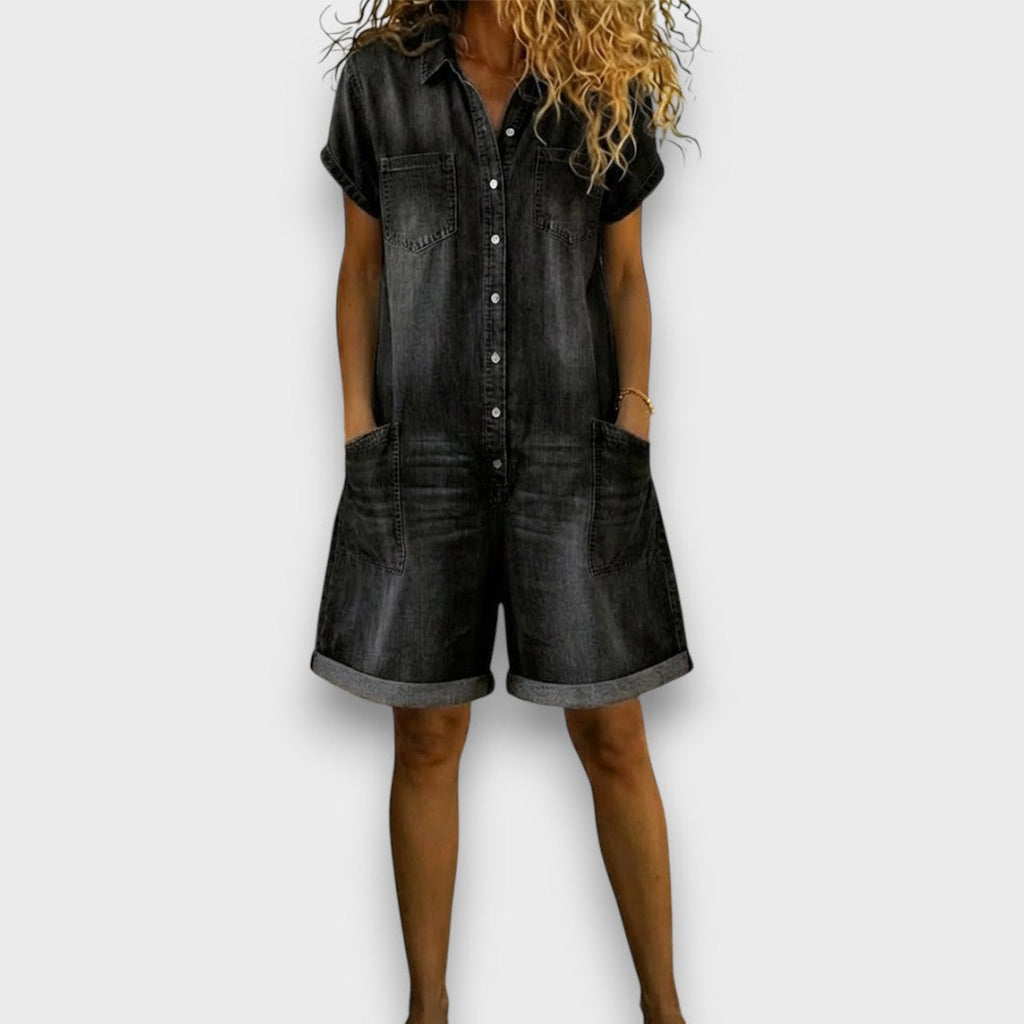 Joan | Korte vintage denim salopette van katoen