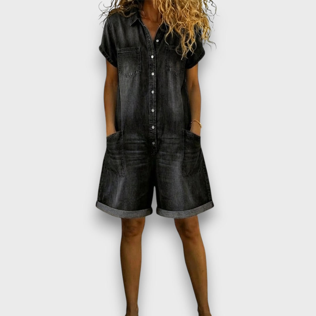 Joan | Korte vintage denim salopette van katoen