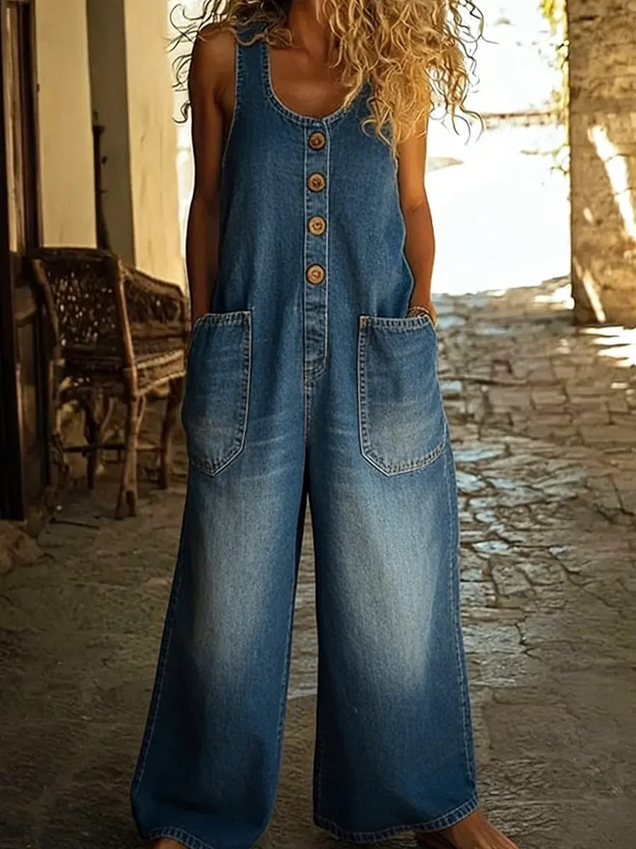 Ruth | Vintage Gewassen Denim Salopette van Katoen