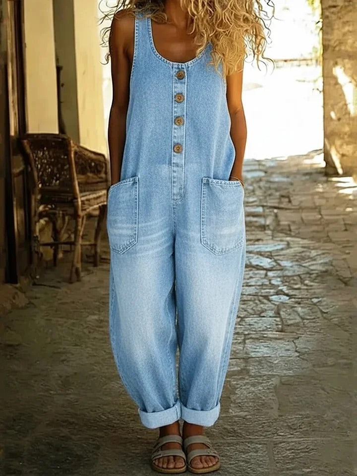 Ruth | Vintage Gewassen Denim Salopette van Katoen
